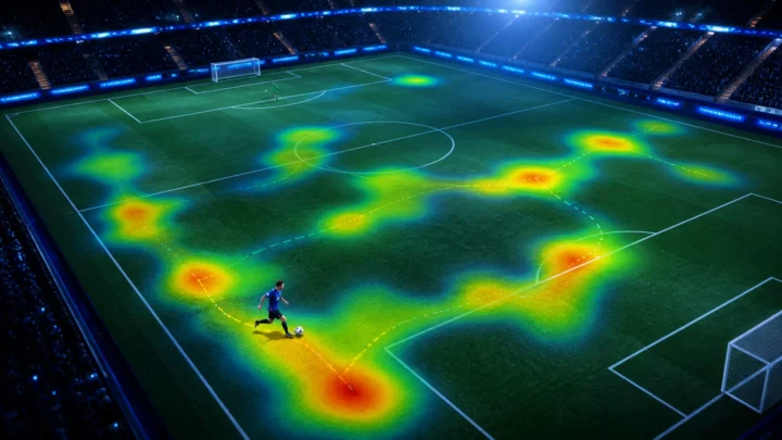 Visualización conceptual de zonas de actividad sobre un campo de fútbol